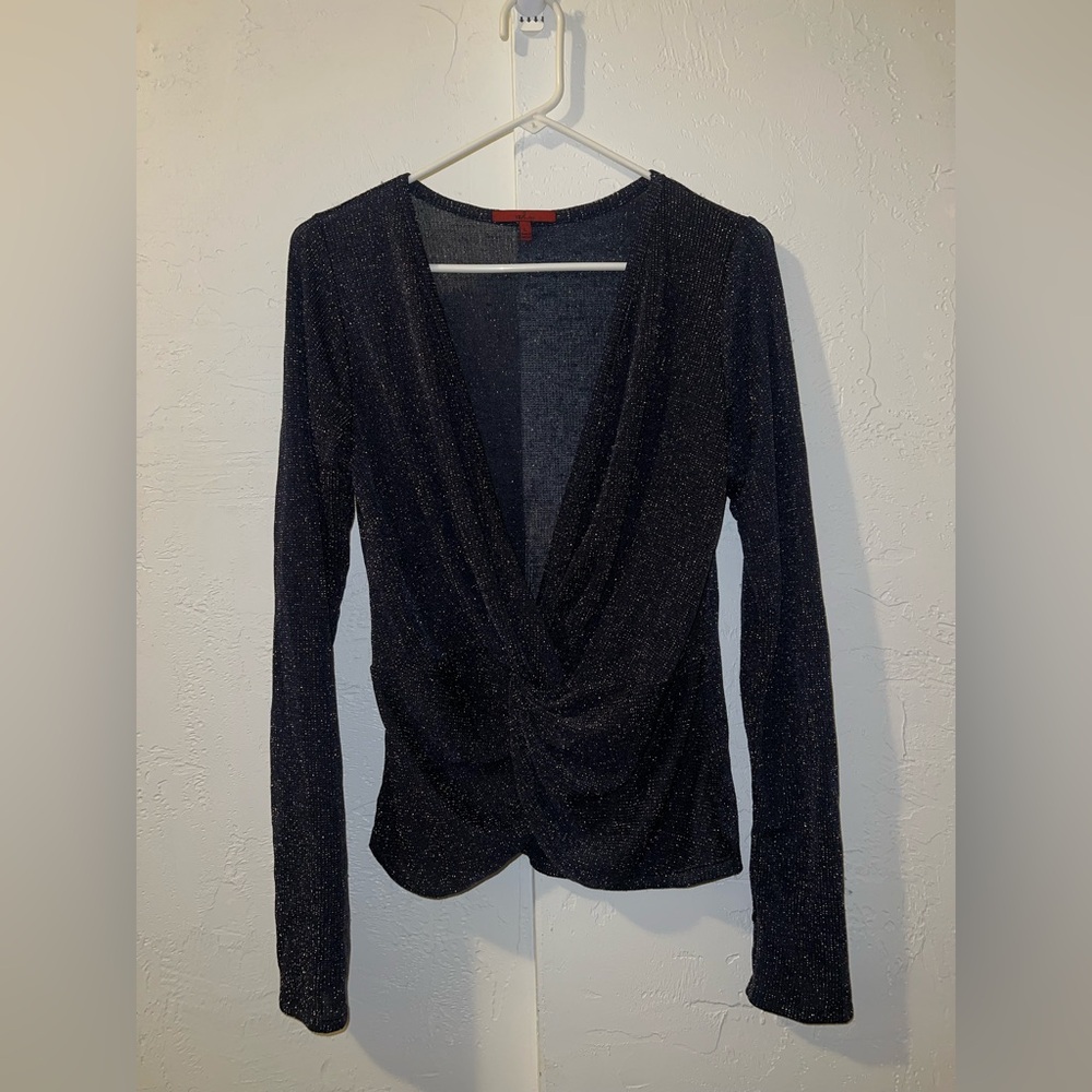 BKE Red Metallic Twist Front Long Sleeve